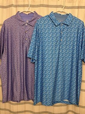 TWO Hickey Freeman Men’s Purple and Blue Patterned Golf Polo’s